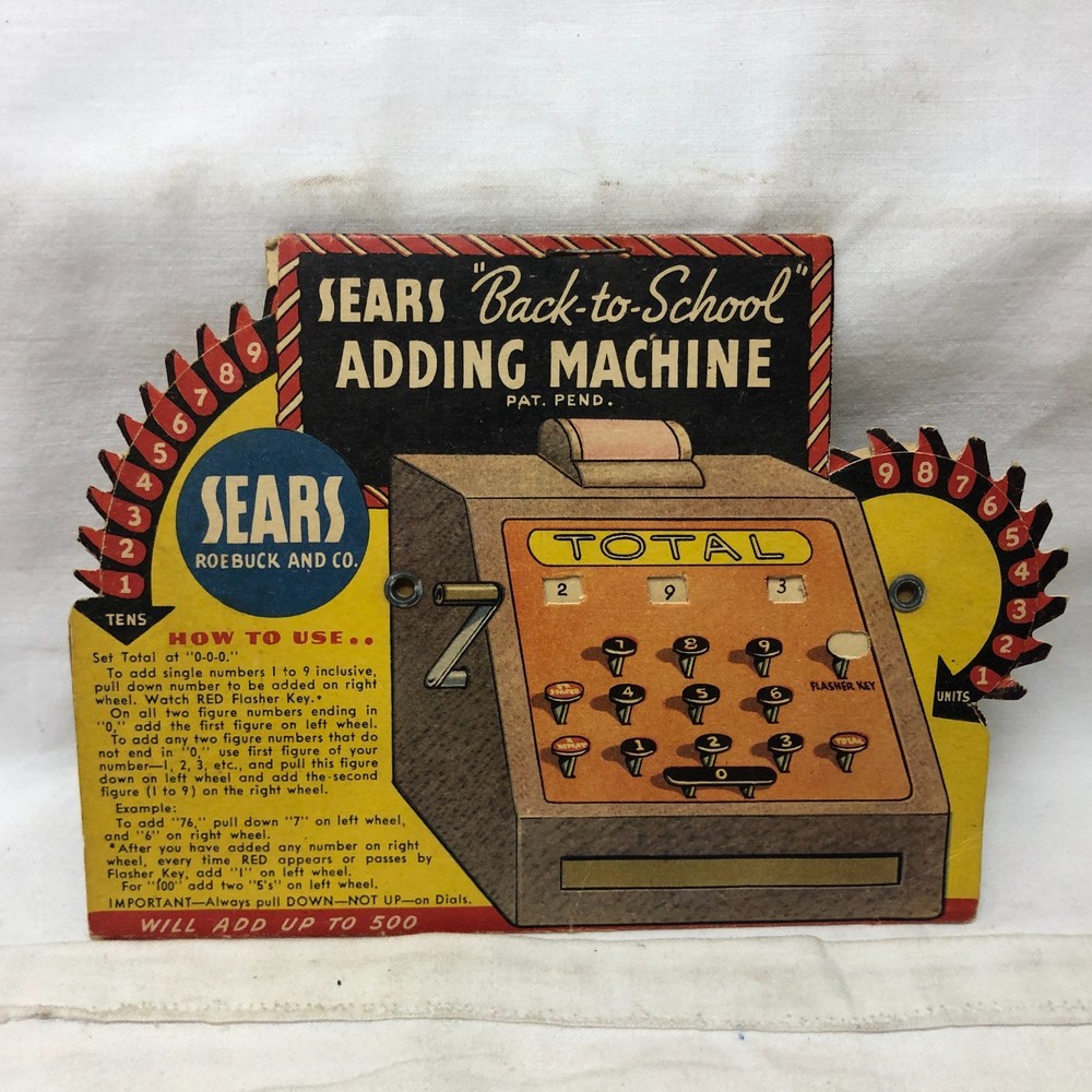 Vintage Sears Back to School Adding Machine Manual Cardboard