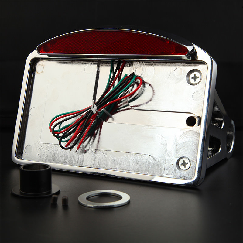 Motorcycle Chrome Side Axle Mounted License Plate Assembly LED Tail Brake Light