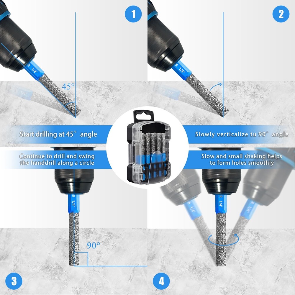 ZNXIMER Tile Drill Bits, 10pcs 1/4" Diamond Drill Bits for Ceramic Glass