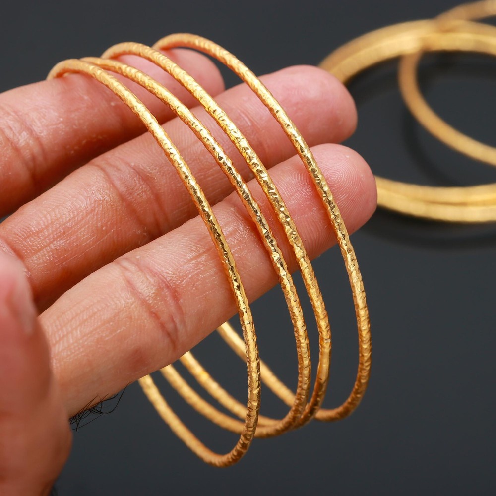 925 Sterling Silver Bangles Gold Plate Bangle 7 PC SET Plain Turkish Bangle