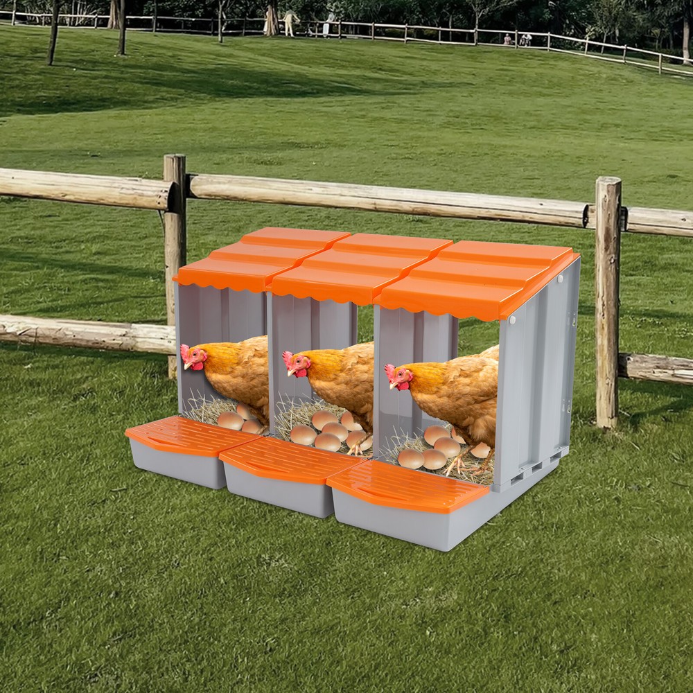 Chicken Nest Boxs 3-Compartment Chicken Nesting Box Chicken Laying Box Orange