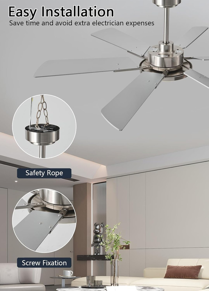 52" Modern Ceiling Fan with Remote, Dimmable Lights & Reversible Motor