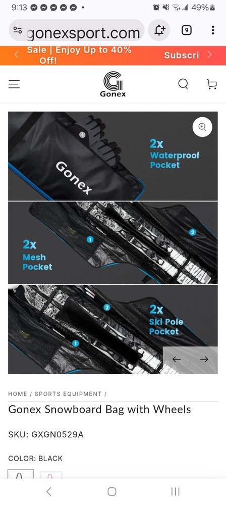 Wheeled Snowboard Bag, Adjustable 175-190cm, Fully Padded, Waterproof