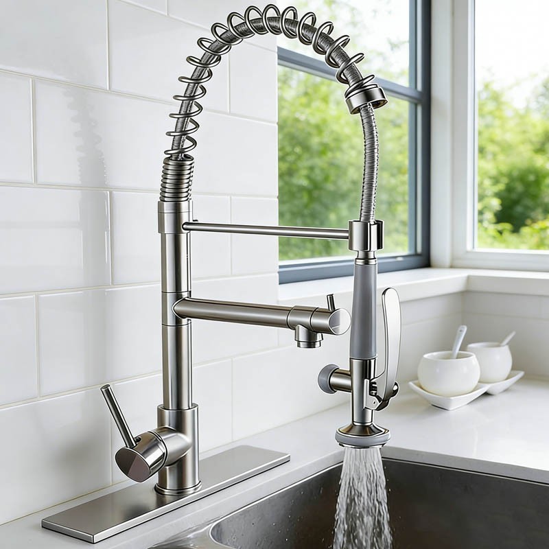 Kitchen Faucet Pull Down Sprayer Single Handle Commercial Double-Head Mixer Tap
