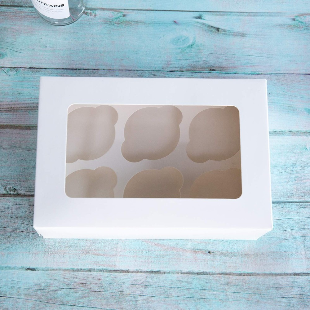 Cupcake Boxes with Inserts 6 Holders,9.5x6.3x3inch Large White Standard Baker...