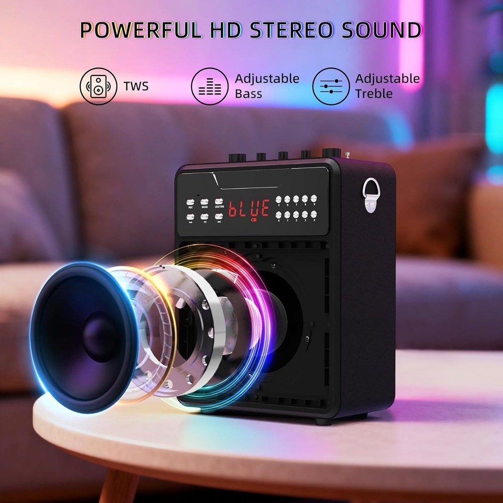 Karaoke Machine with 2 Wireless Microphones,Portable Bluetooth 5.1 Speaker Light