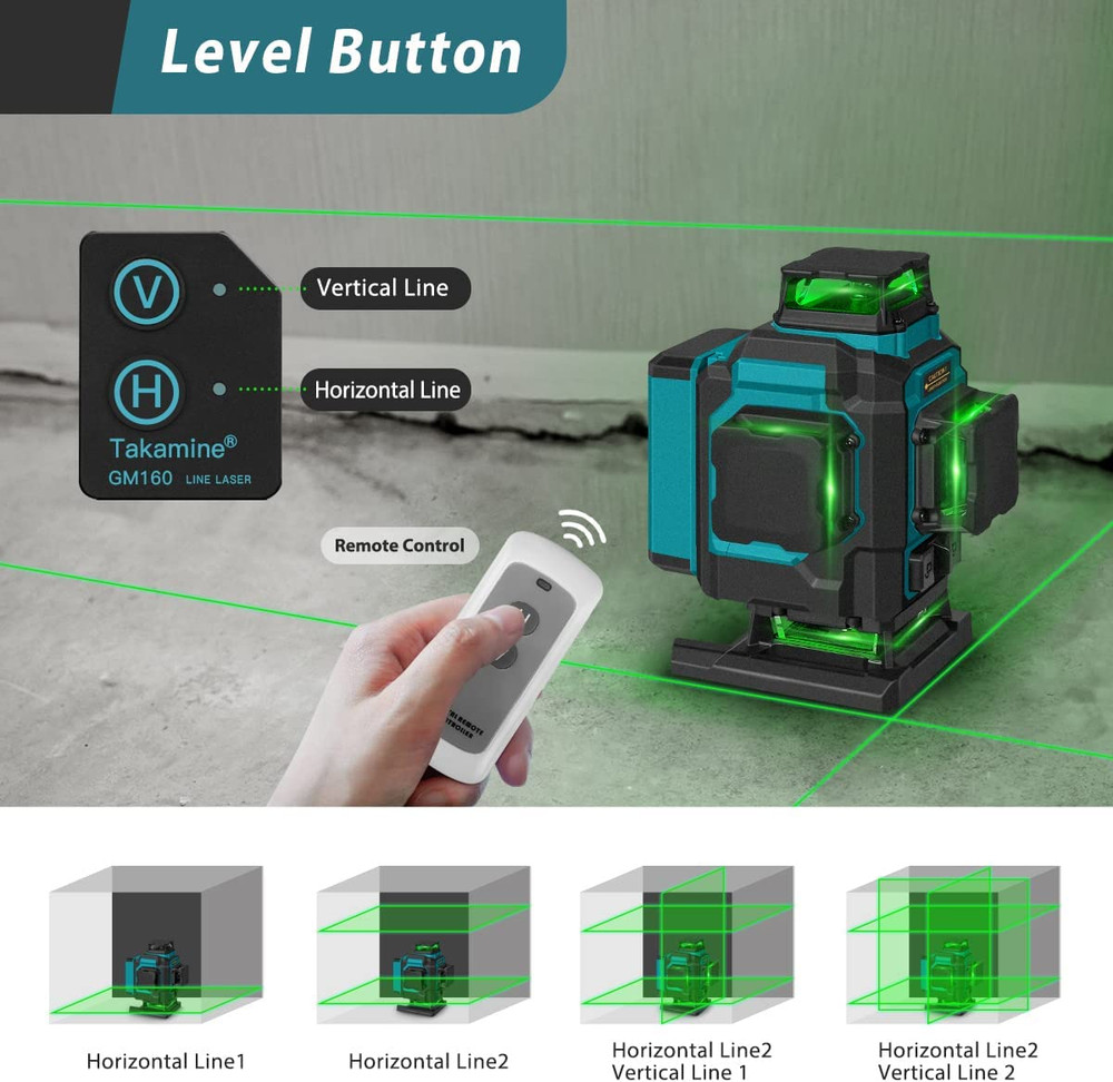 Two 360° Vertical & Two 360° Horizontal Laser Level Pulse Mode & Remote Control