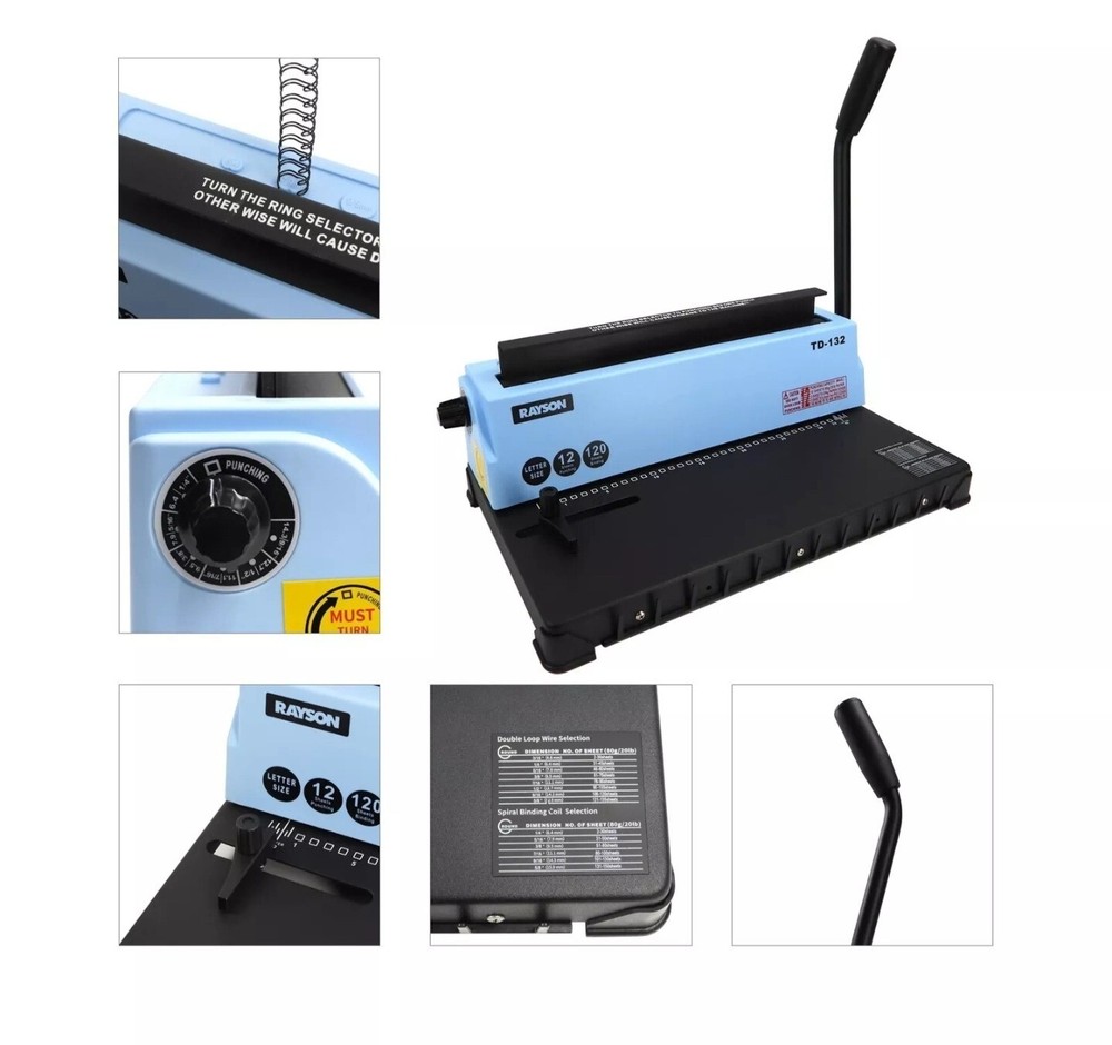 Rayson TD-132 Binding Machine Punch 12 Sheets/Bind 120 Sheets with Sturdy Met...