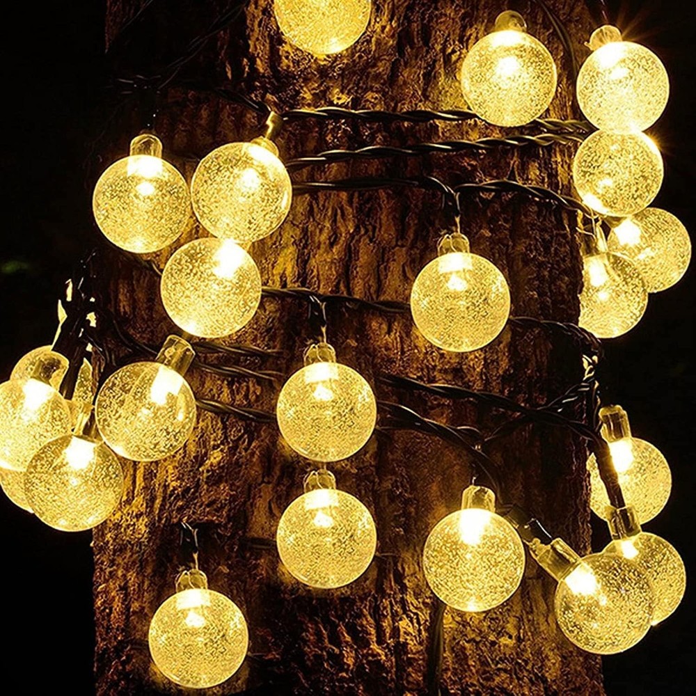 2 Pack 66FT 200LED Outdoor Solar Globe String Lights Ball Bubbles 8 Modes Yellow