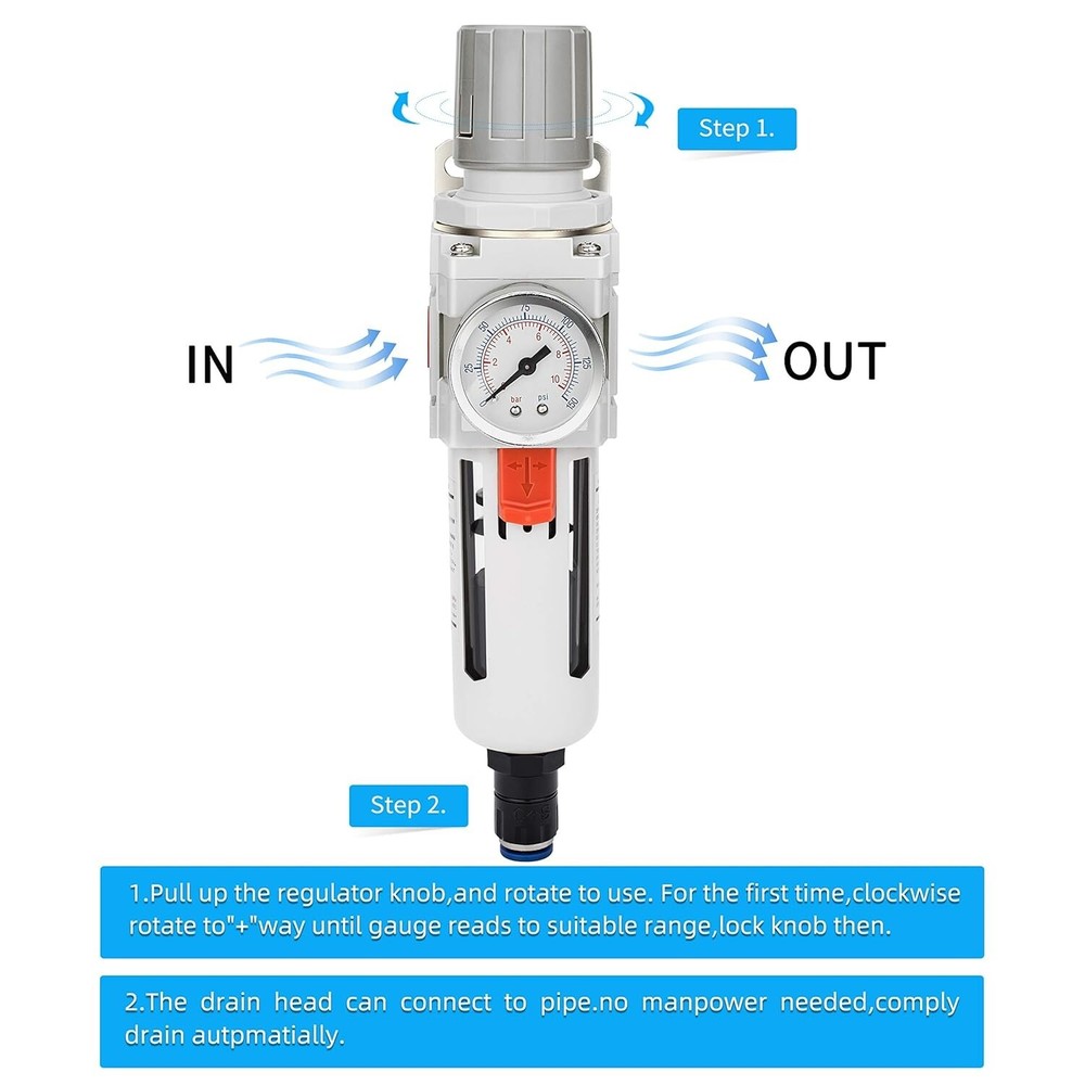Advanced Auto Drain Air Pressure Filter/Regulator Combo with Heavy-Duty Features