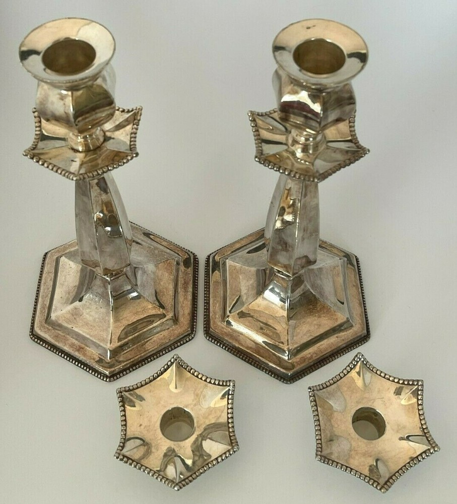 2 Antique E.G. Webster & Sons Silverplated Candlesticks with Removable Bobeches
