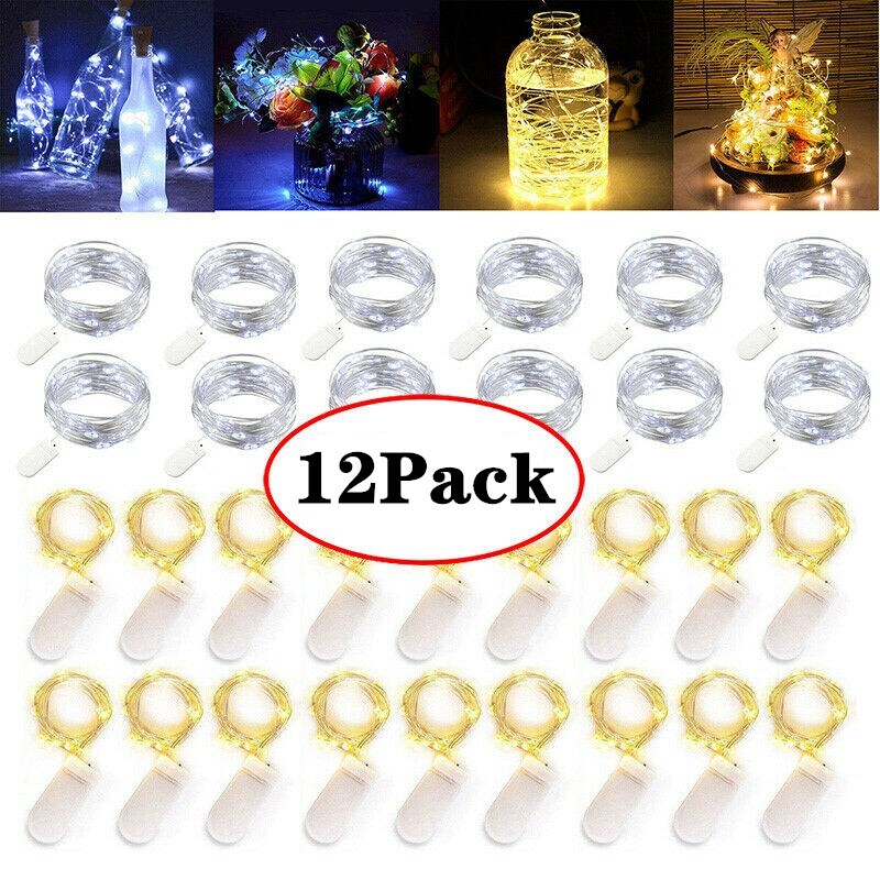 12 Pack 20 LED 6.6ft Battery Operated Mini LED Copper Wire String Fairy Lights