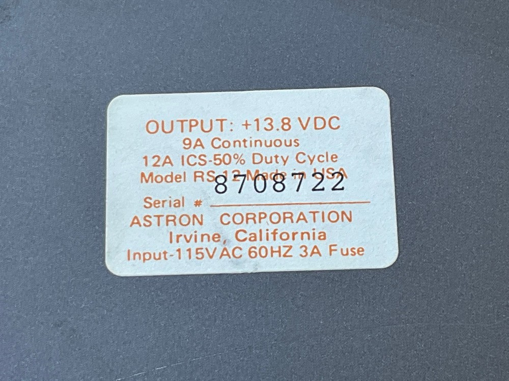 Astron RS-12A Regulated Power Supply 13.8 VDC Tested Working