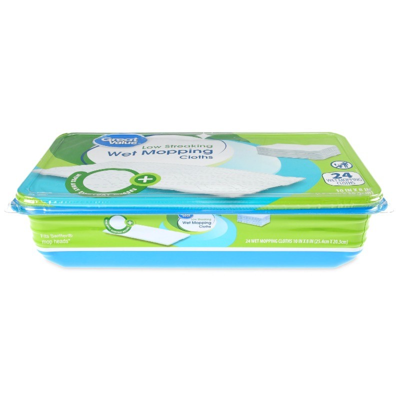 Great Value Low Streaking Wet Mopping Cloths, 24 Count
