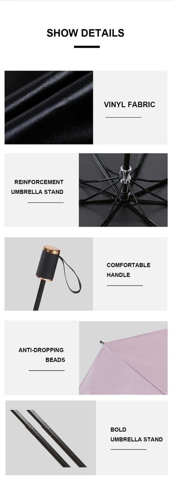Automatic Black Umbrella Anti-UV Sun/Rain Windproof 3 Folding Compact Umbrella