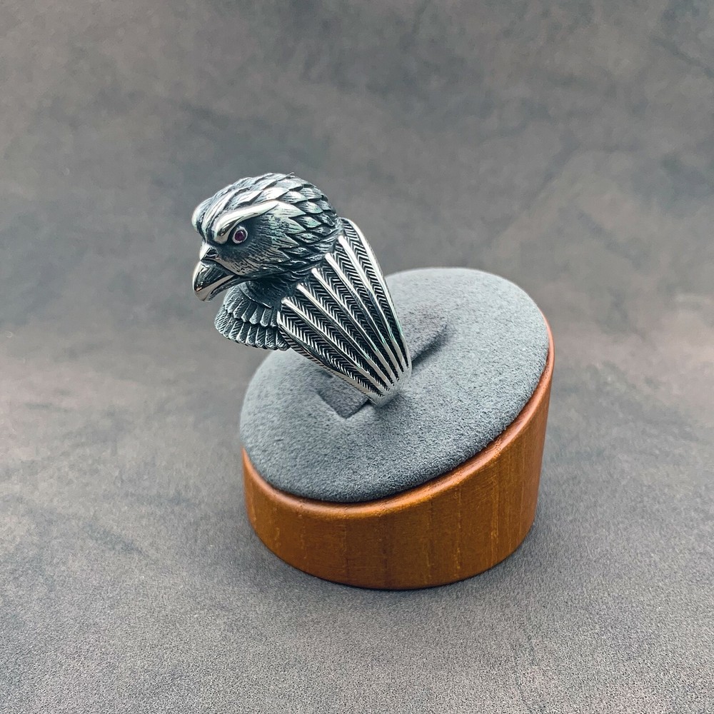 925 Sterling Silver Solid Eagle Head 3D Figure Men’s Ring. Size 11, 13
