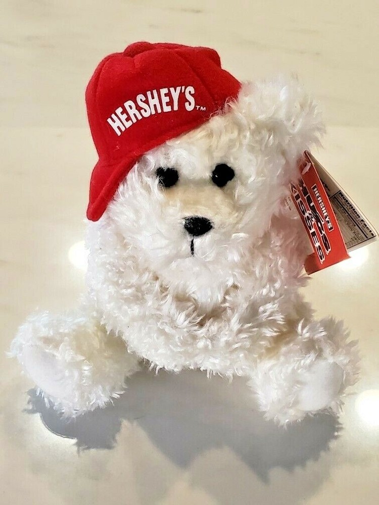 Hershey's Chocolate Mini Plush White Bear wearing Red Cap New with Tags NWT