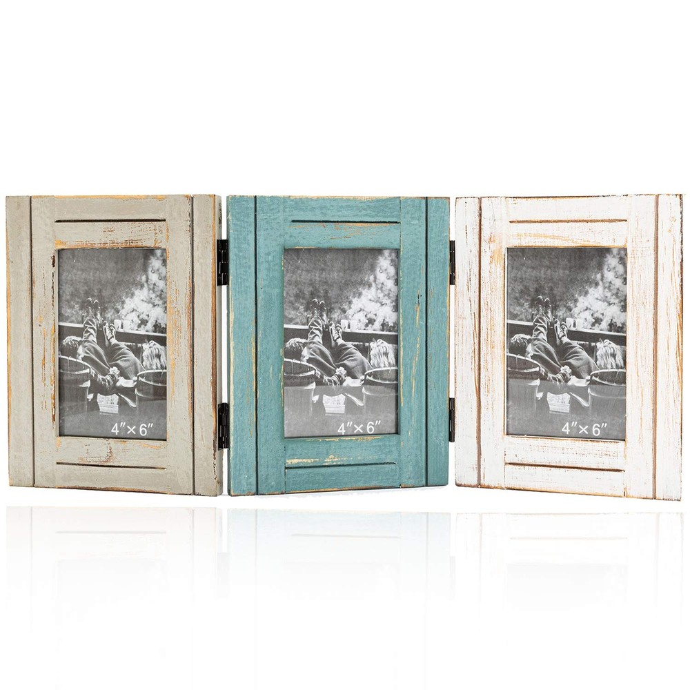 Rustic 3 Picture Frame 4X6 Triple Hinged Distressed Photo Frame for Tabletop ...