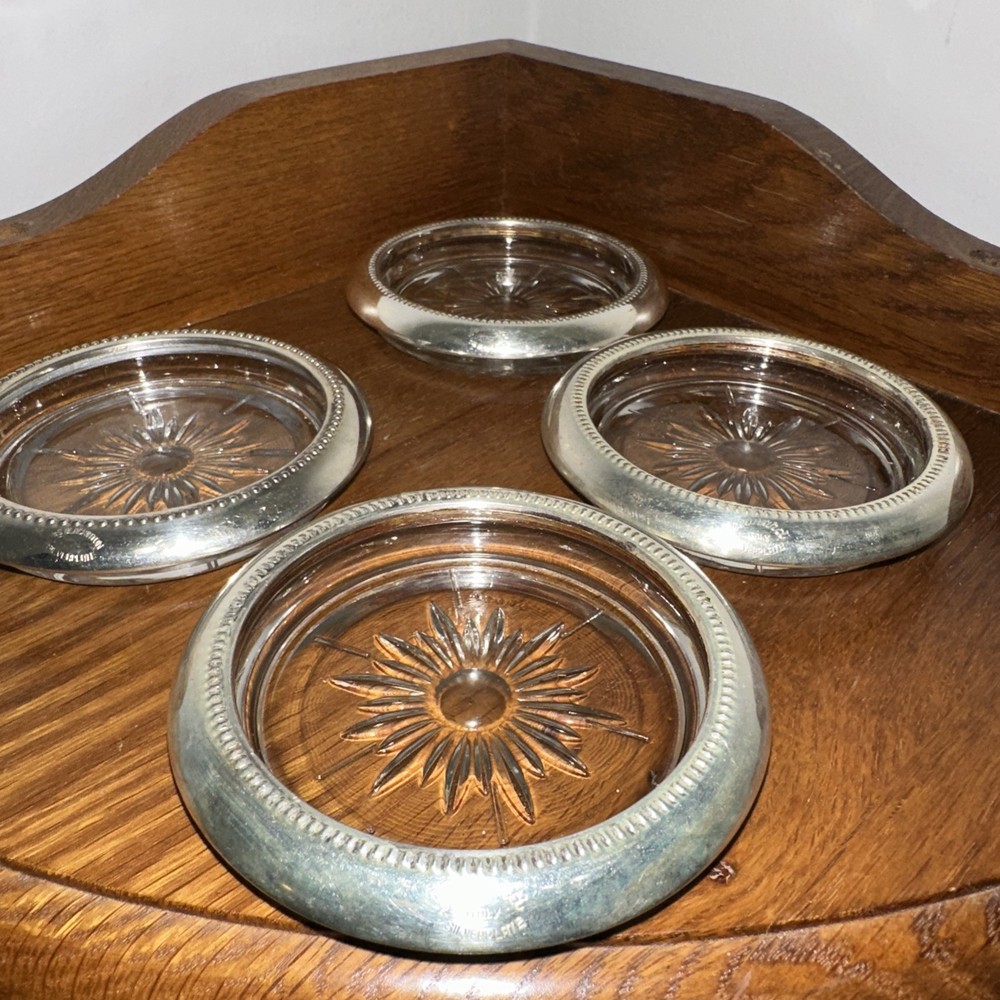 Leonard-Set of 4 Silverplate Italy Coasters