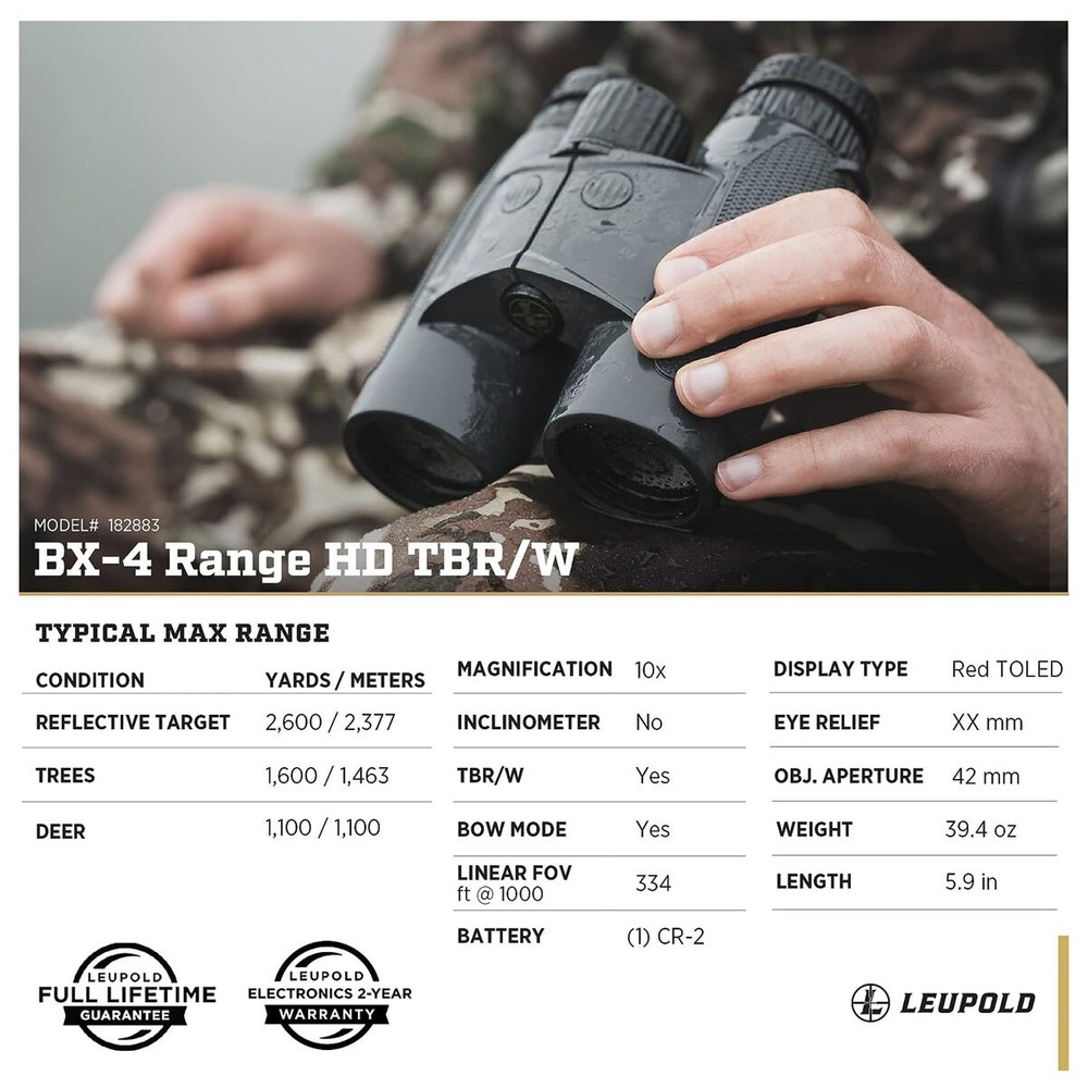 LEUPOLD BX-4 Range HD TBR/W 10x42 Shadow Gray Laser Rangefinding Binoculars