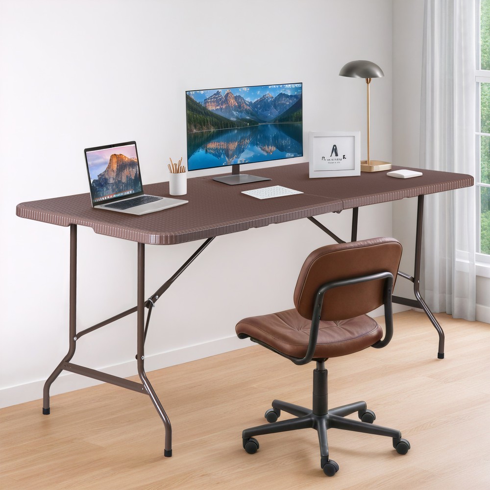 6FT Dining Table Foldable Plastic Utility Table Indoor Outdoor Camping Picnics