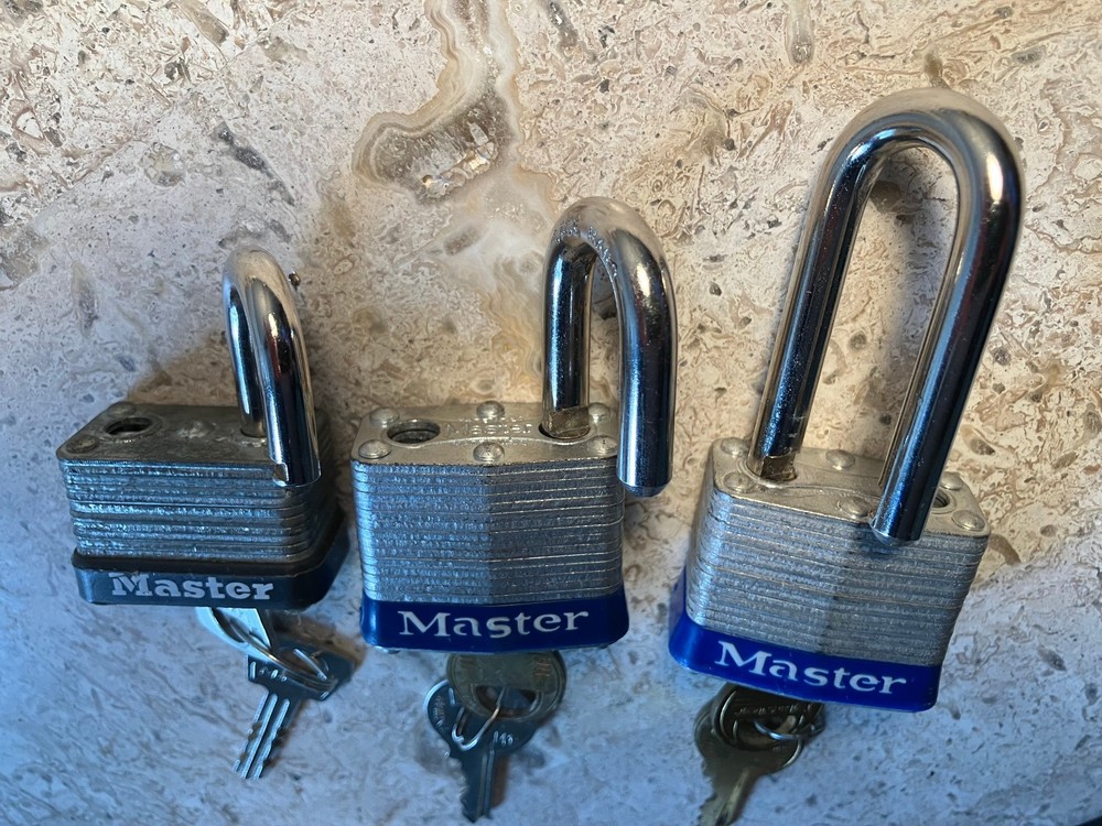 Master Locks 3x 2X No. 3 - 1X No. 22 Pad Locks 2 Keys each