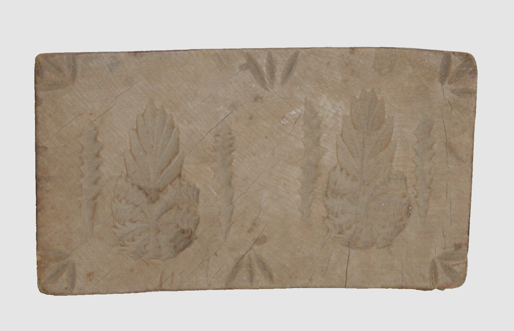 Primitive Wood Butter Mold/Stamp ~ Rectangle ~ Double Pineapples