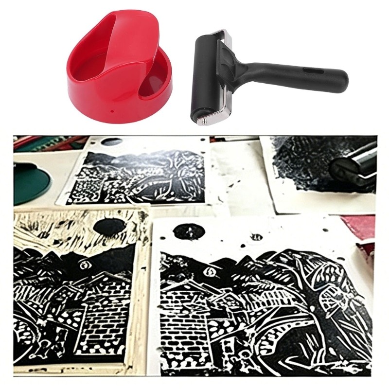 2Pcs Ergonomic Handle Printer Rollers Professional Rubber Printing Roller Tool