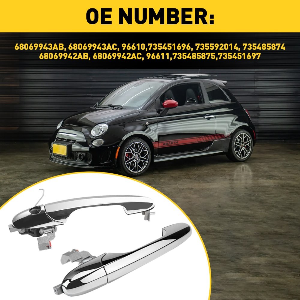 2x Outer Door Fit Handle For 2012-2017 Fiat 500 Left Front & Right Side Chrome