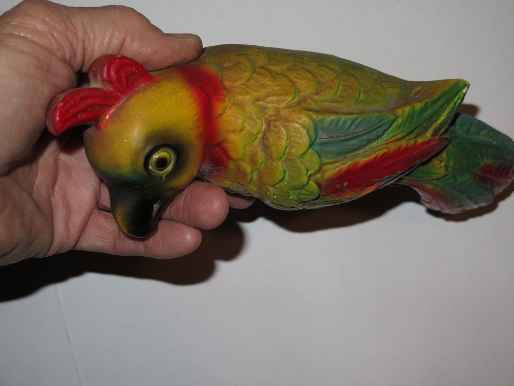 Antique Hanging Glazed Pottery Parrot 10" Long