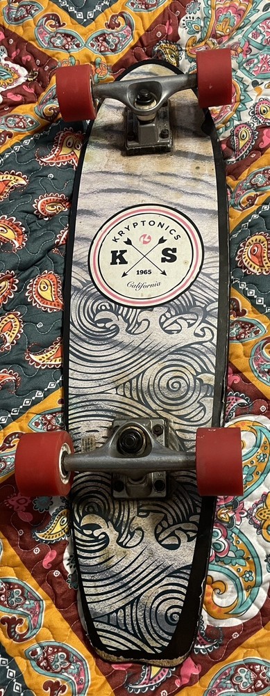 authentic “KRYPTONICS” SKATEBOARD solid wood board WOODEN **NEEDS MINOR REPAIR*