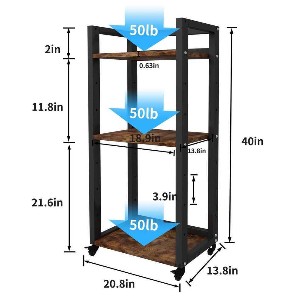 Natwind 3-Tier Movable Printer Stand with Storage Rolling Floor-Standing Desksid