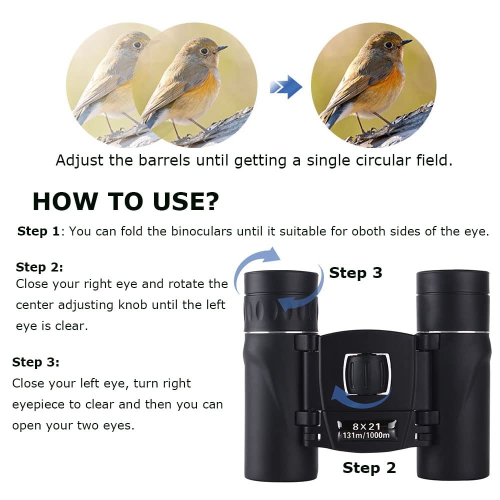8x21 Compact Binoculars for Adults Teens, Mini Small Full Optical Black