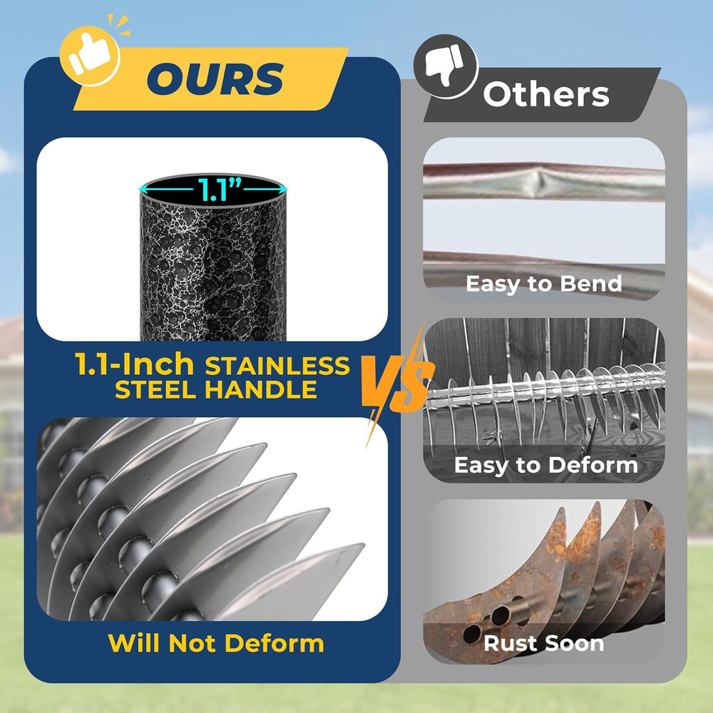 70" Heavy Duty Metal Dethatcher Rake with 15" Double-Edged Sharp Tines