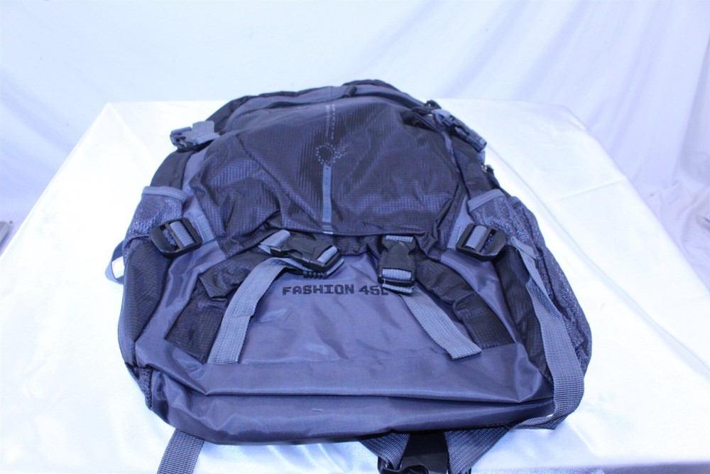 Backpack Multiple Pockets Adjustable Padded Straps Zip Close Grey & Black