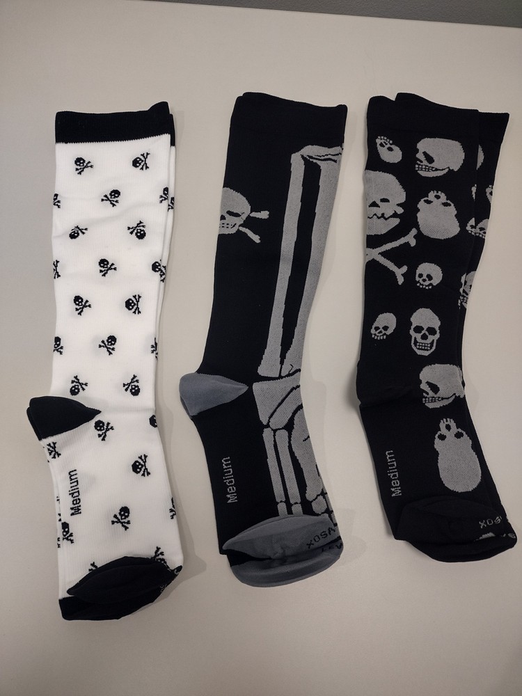 XOSOX Skull Skeleton Pattern Compression Socks Medium Black White Gray