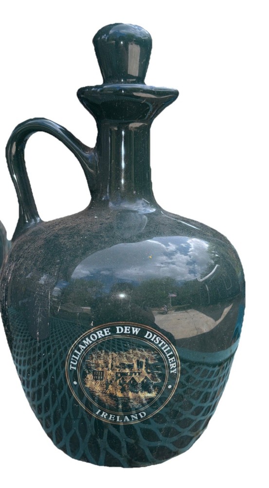 EMPTY vintage TULLAMORE DEW decanter bottle green wade ceramics EMPTY
