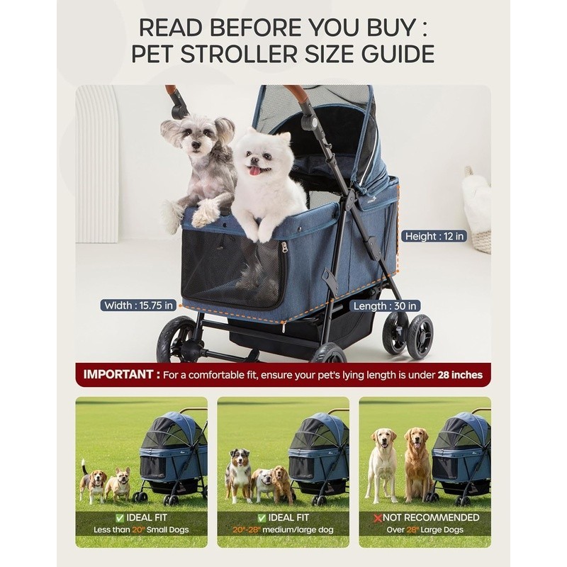 Heavy Duty Dog Stroller Small Medium Pets W/ Adjustable Canopy Storage New