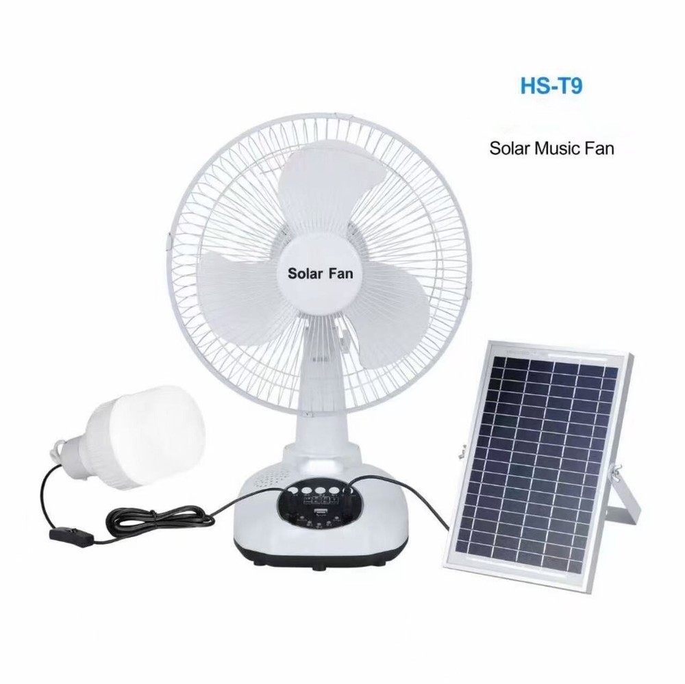 Rechargeable Modern Fan solar panel Button Control USB LED light 1 bulbs - White