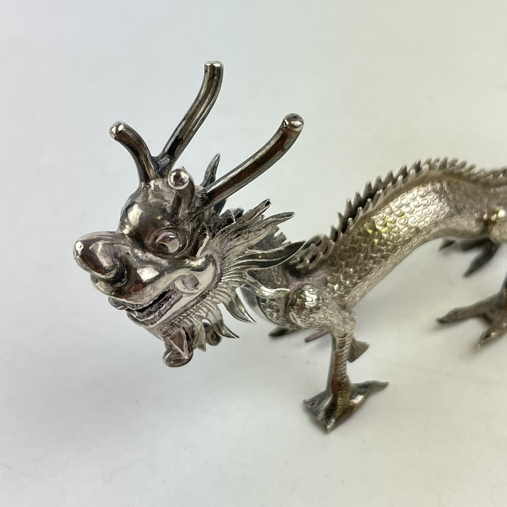 Antique Chinese Export Solid Silver Dragon Figures Miniature Possibly Wang Hing
