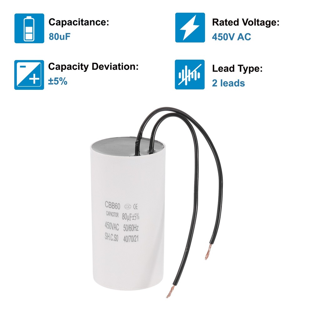 1 x 80uF CBB60 Running Capacitor Run Capacitor White