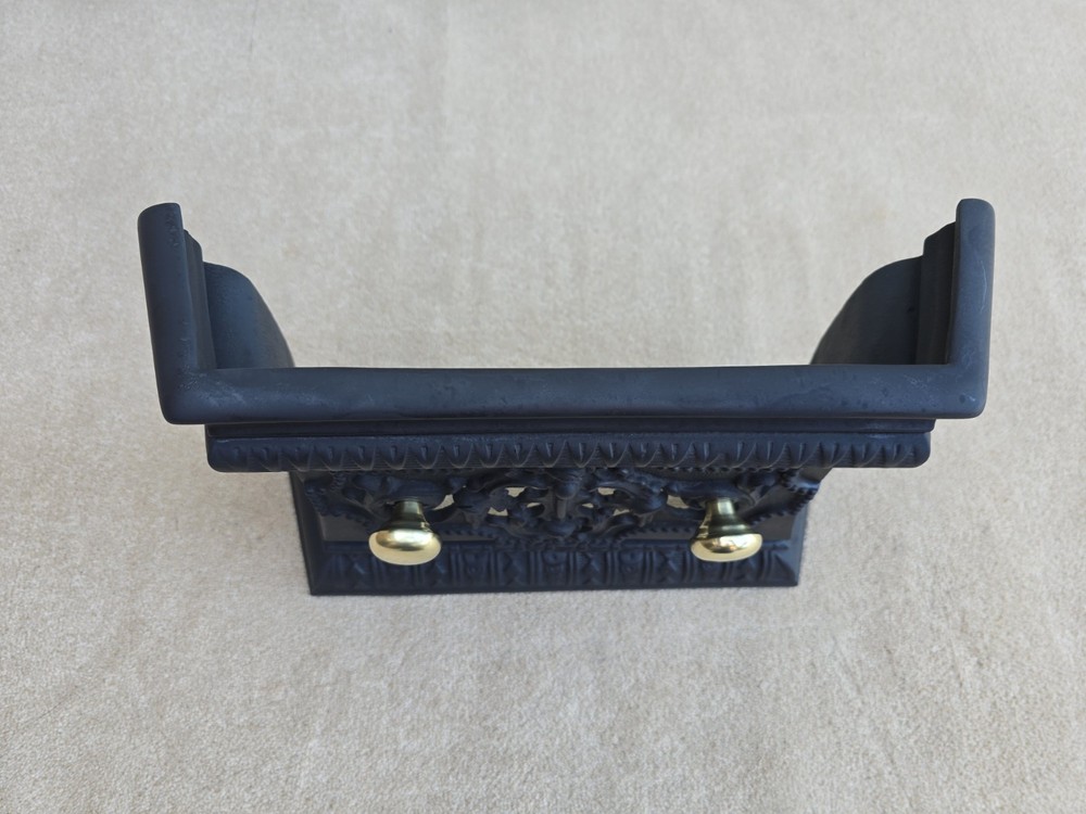 Black Cast Decorative Fire Front With Brass Handles Original Condition