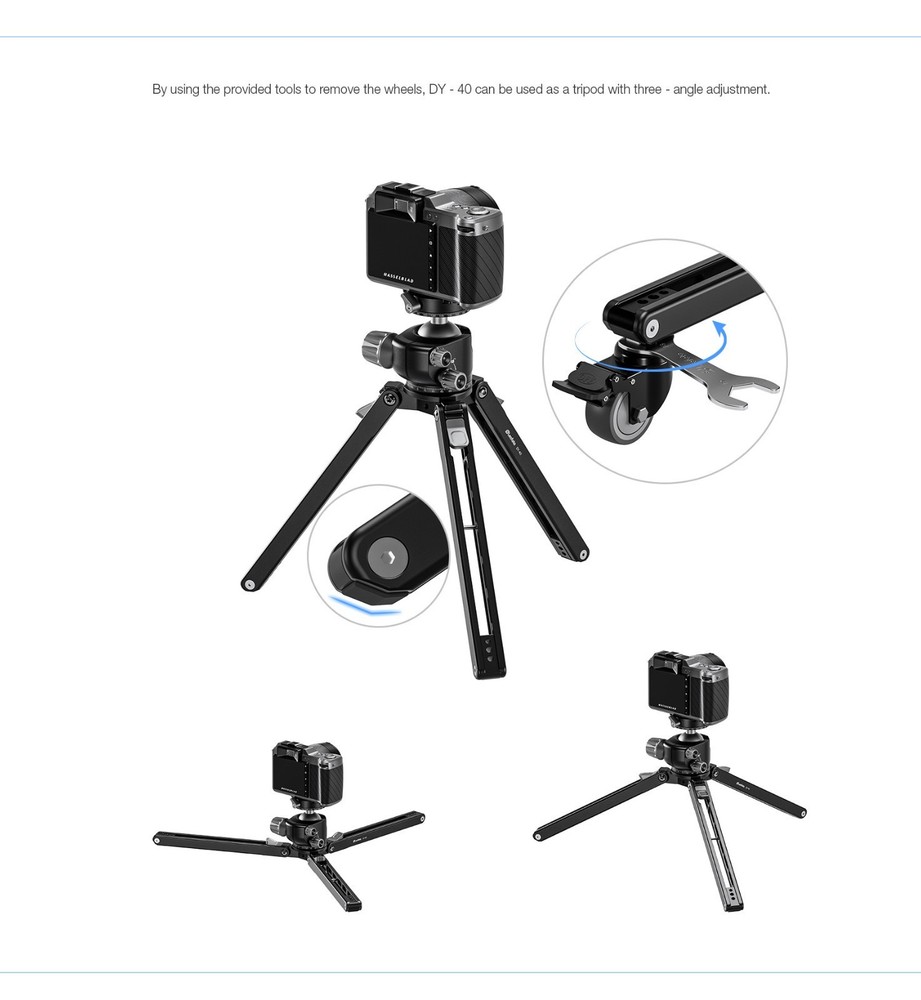 Leofoto DY-40 Monopod Dolly Lockable Wheels & Tripod Conversion Function