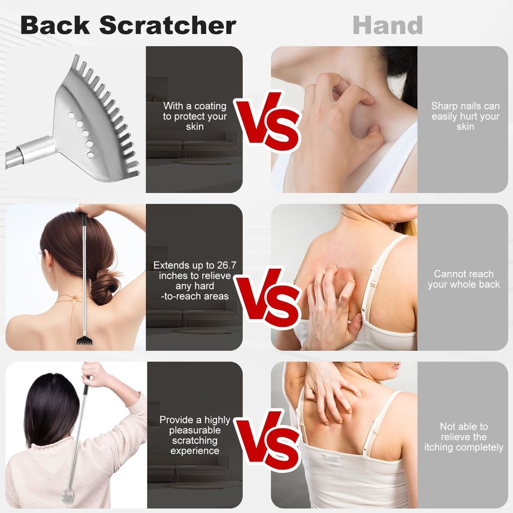 XKOS 4 Pack Different Back Scratcher Portable Telescoping with Rubber Handles,