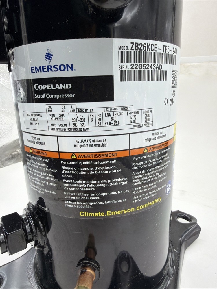 COPELAND SCROLL EMERSON COMPRESSOR ZB76KCE-TF5-940