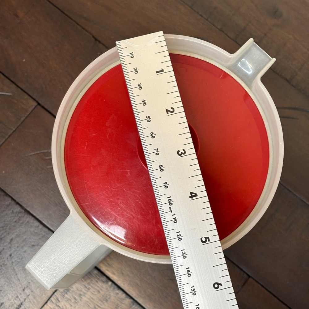 Vintage Tupperware Pitcher 1.5 quart sheer with red push-button sealing lid