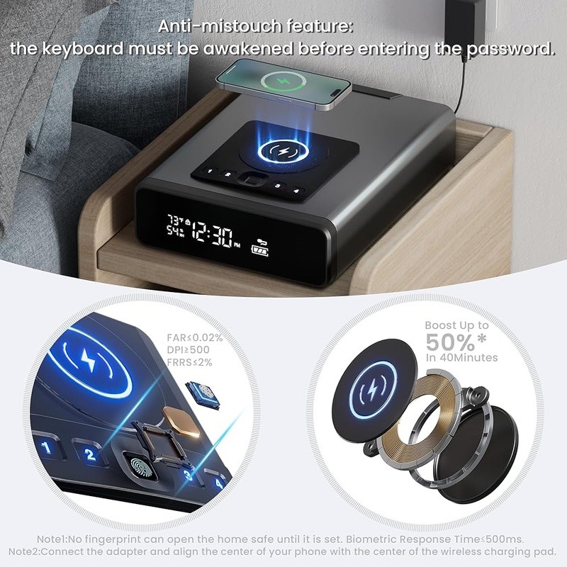 Biometric Gun Safe Wireless Charging LED Display Quick Access Touchscreen Keypad