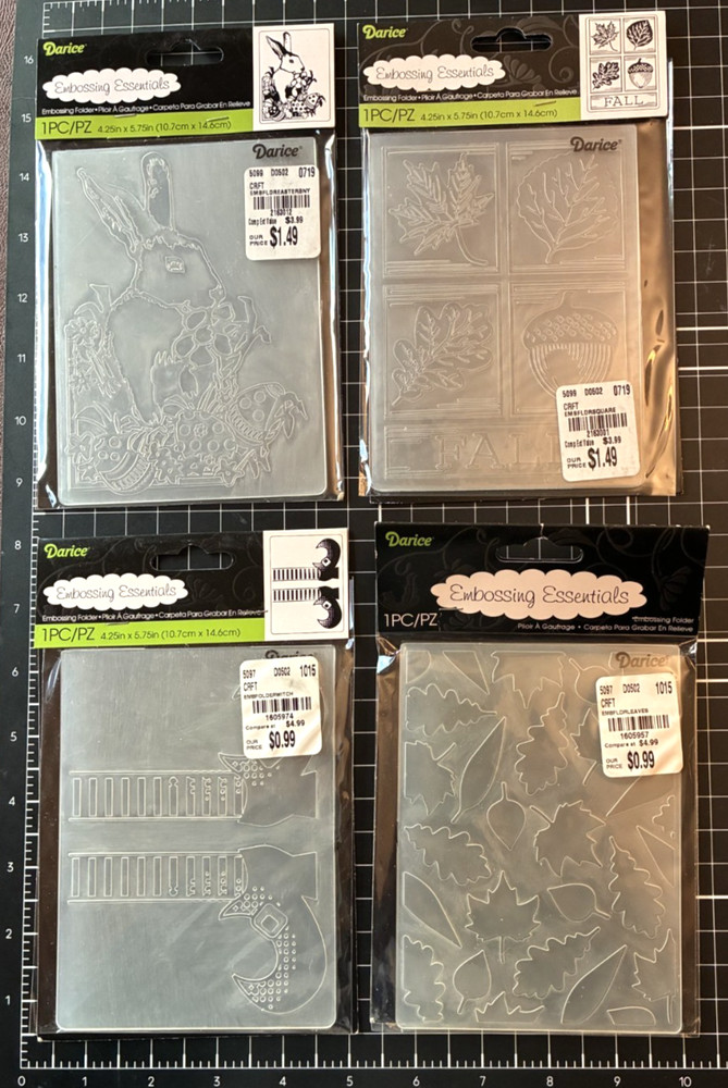 Darice Embossing Folders EASTER BUNNY, FALL SQUARE, LEAVES PATTERN, WITCH BOOTS