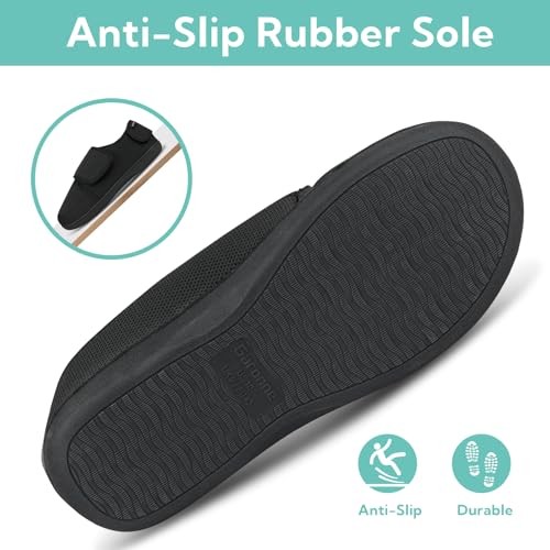 Men's Diabetic Wide Width Adjustable Slippers with Memory Foam and 10 Black