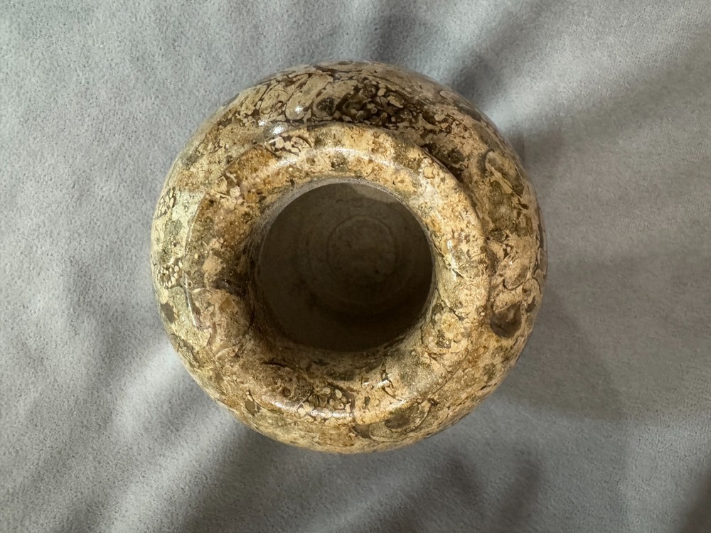 Fossilized Stone Bud Vasw; Dia.: 4"